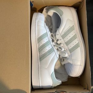 White and seafoam green superstars